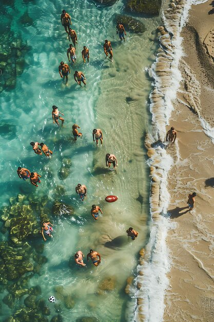 Foto de Amigos jugando un juego de fútbol americano en una playa de arena en v Actividades familiares Trabajo Cuidado