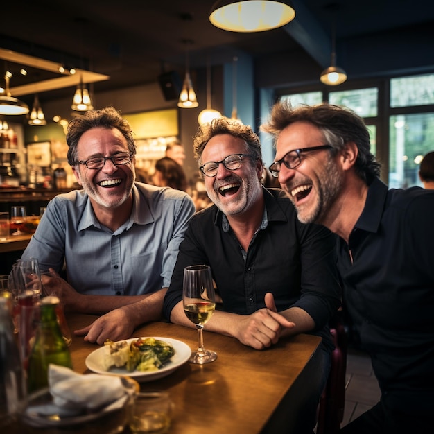 Foto de amigos de mediana edad divirtiéndose