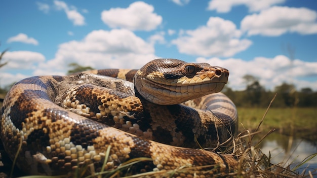 Foto foto de una anaconda bajo el cielo azul