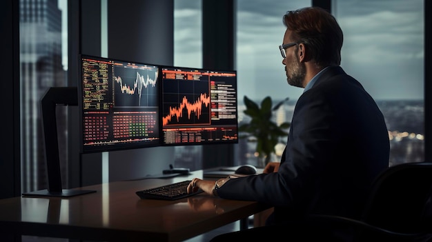 Una foto de un analista financiero en una computadora