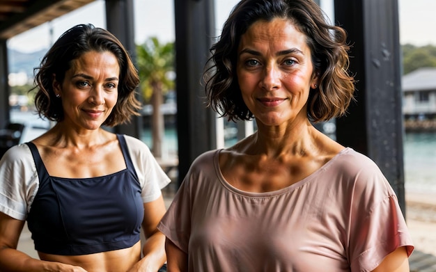 Foto de una anciana de mediana edad en una casa cerca de la playa AI generativa