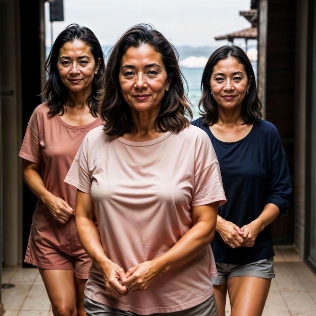 Foto de una anciana de mediana edad en una casa cerca de la playa AI generativa