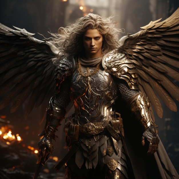 foto de un ángel en armadura de combate y muy amplia victoria
