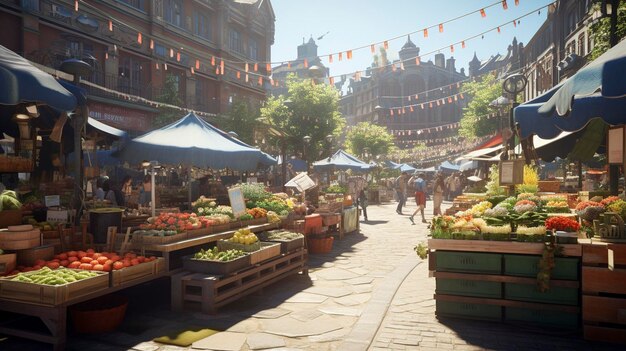 Una foto de un animado mercado del centro de la ciudad