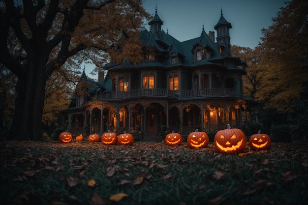 foto antiga mansão na noite de Halloween