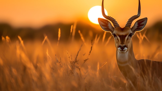 Foto de Antilope Topi en sabana al atardecer