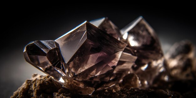 Foto aproximada de macro generativa de quartzo fumê mineral ai