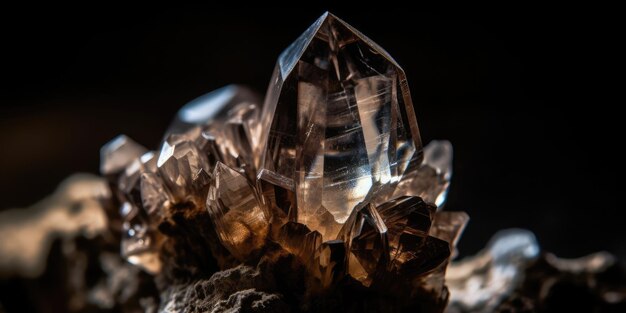 Foto aproximada de macro generativa de quartzo fumê mineral ai