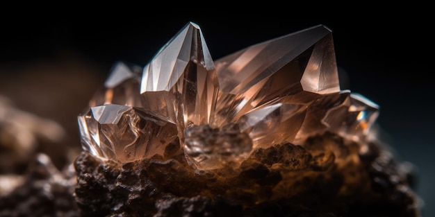 Foto aproximada de macro generativa de quartzo fumê mineral ai