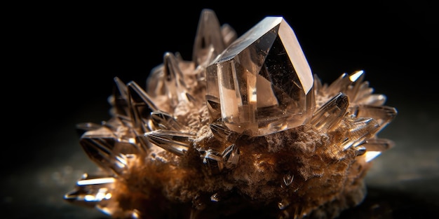 Foto aproximada de macro mineral de quartzo esfumaçado Foto de alta qualidade IA generativa