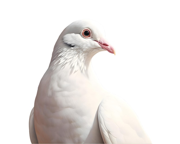 Foto aproximada de uma pomba branca isolada em um fundo branco