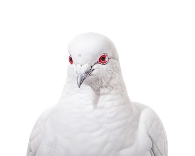 Foto aproximada de uma pomba branca isolada em um fundo branco