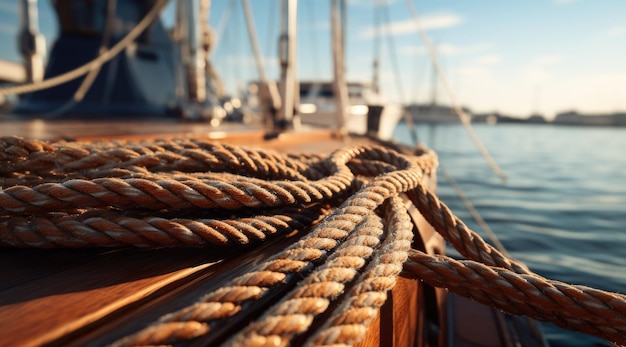 Foto aproximada dos fios do navio com o mar