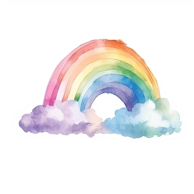 Foto-Aquarell eines Regenbogens mit Wolken auf weißem Hintergrund