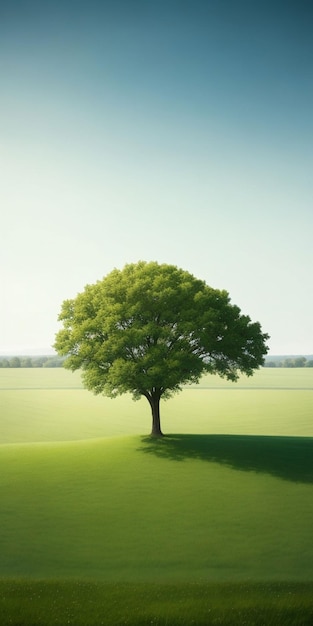 Foto de un árbol majestuoso en medio de un campo verde en un día soleado