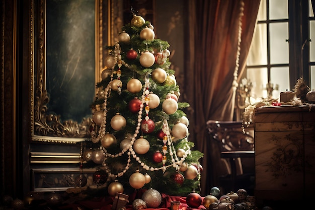 Foto de árbol de Navidad adornado con alegría navideña