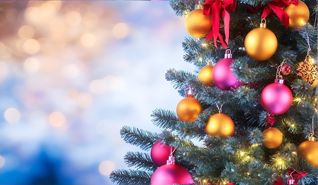 Foto de un árbol de Navidad bellamente decorado con adornos coloridos.