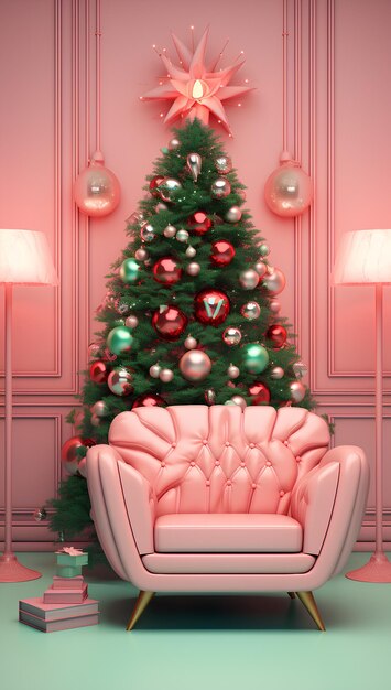 Foto del árbol de Navidad de fondo rosa