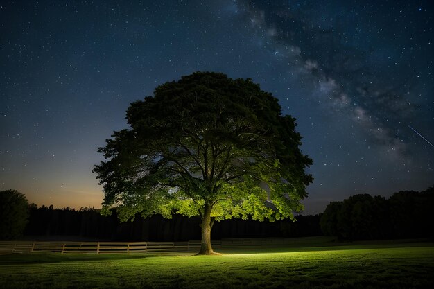 Foto foto del árbol por la noche