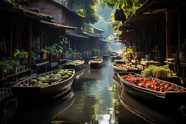 foto de archivo del mercado flotante tradicional fotografía profesional