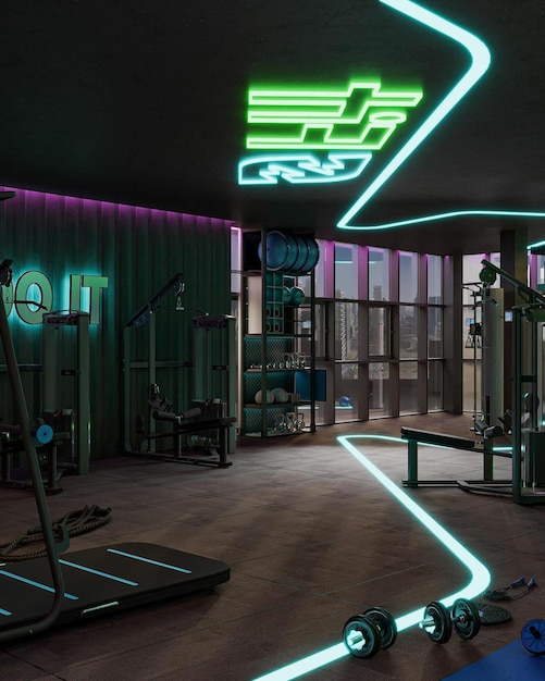 una foto de un arquitecto en el interior con luces de colores