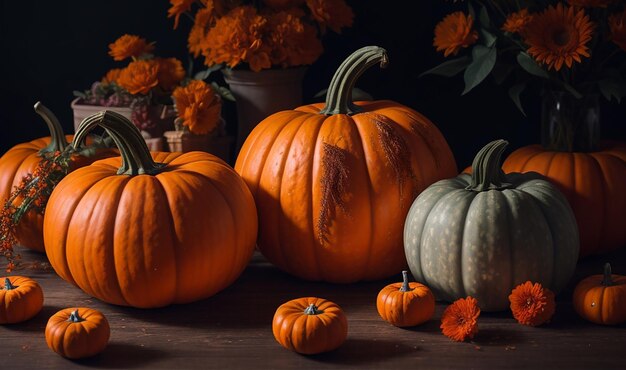 Foto arreglo de calabazas en interior