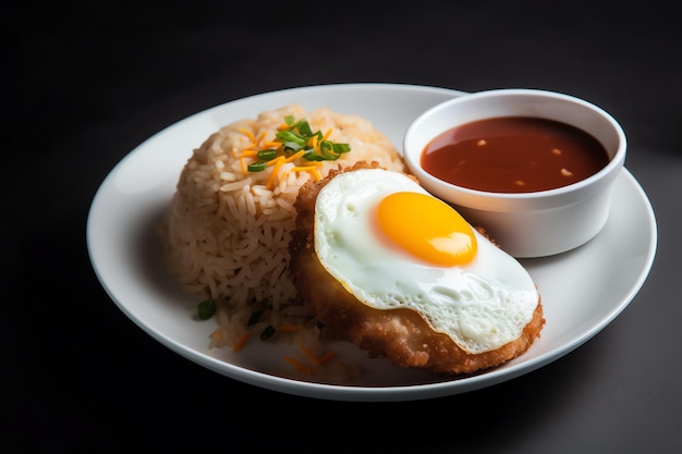 Foto arroz frito con huevo frito