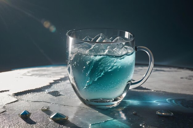Foto foto artística creativa de la taza de vidrio congelada y las salpicaduras