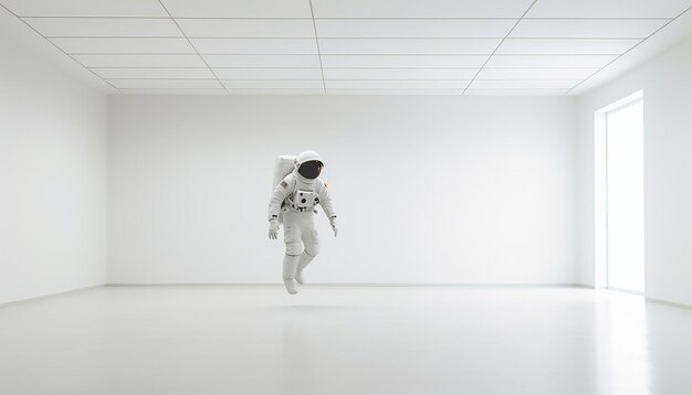 Foto foto de un astronauta flotando en una habitación vacía una habitación blanca muy moderna y minimalista