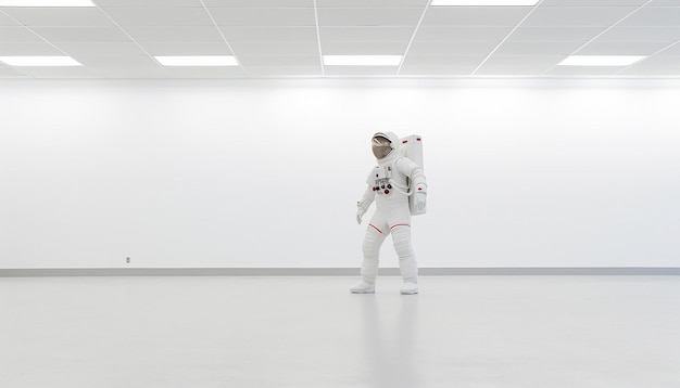 Foto foto de un astronauta flotando en una habitación vacía una habitación blanca muy moderna y minimalista