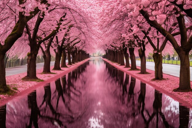 Foto foto de un atardecer enmarcado en flor de cerezo