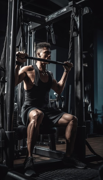 Una foto del atleta haciendo ejercicio en una máquina de musculación IA generativa