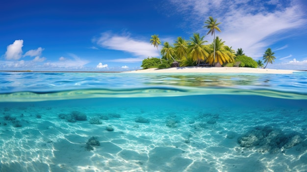 Una foto de un atolón tropical con aguas cristalinas y playas de arena blanca