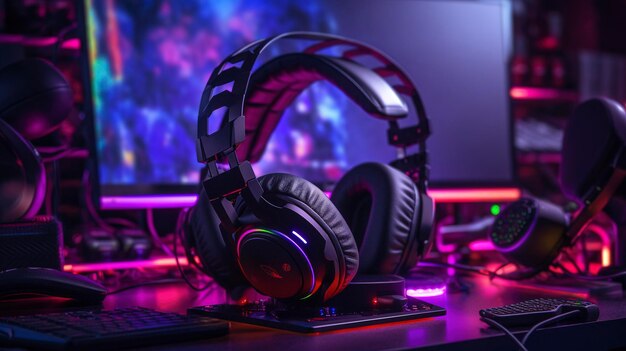 Una foto de auriculares y accesorios para juegos de alto rendimiento