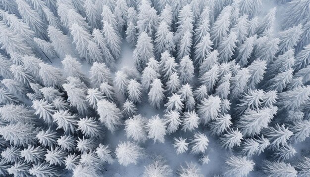 Foto de un avión no tripulado de un árbol de hoja perenne cubierto de nieve