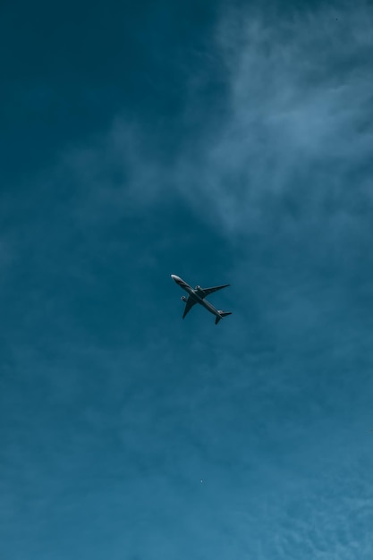 Foto foto de un avión volando en el cielo azul