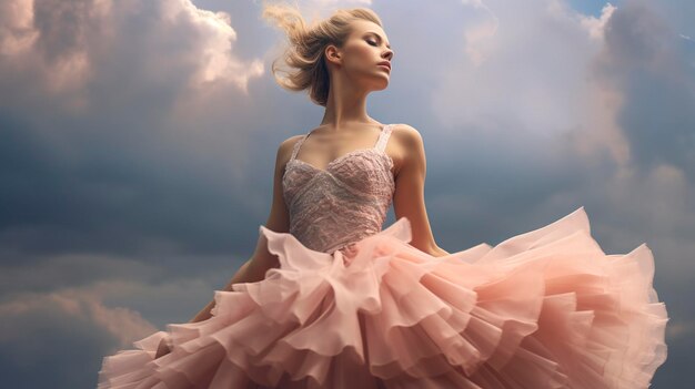 Una foto de una bailarina de ballet con un tutu que fluye