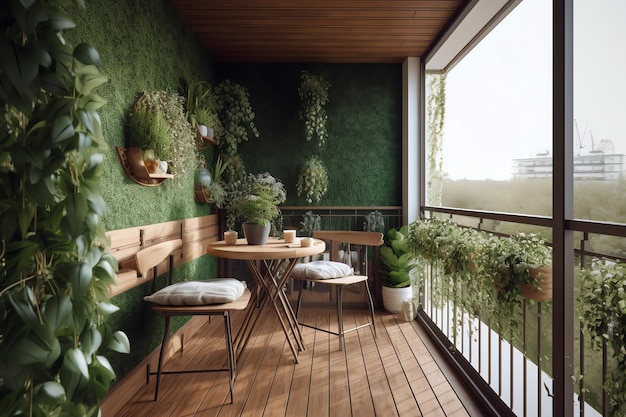 Foto del balcón de una casa con plantas ornamentales.