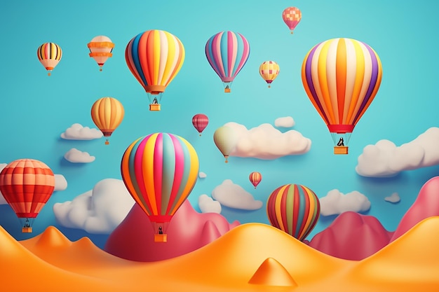 foto balões de ar quente coloridos contra fundo de cor isolada pôster de arte de balão abstrato