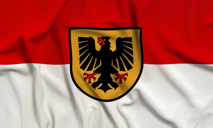 Foto de la bandera de la ciudad de Dortmund con pliegues y pliegues