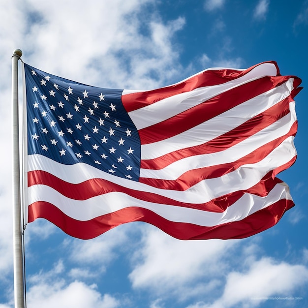 foto de la bandera estadounidense ondeando en el cielo azul
