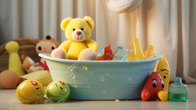 Foto una foto de una bañera de bebé y juguetes