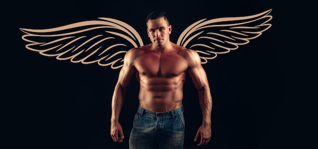Foto-Banner von sexy Mann Engel mit Flügeln für Valentinstag Fitness nackten Oberkörper nackten männlichen Körper nackt