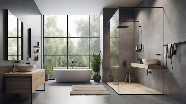 Una foto de un baño minimalista con concepto de ducha abierta