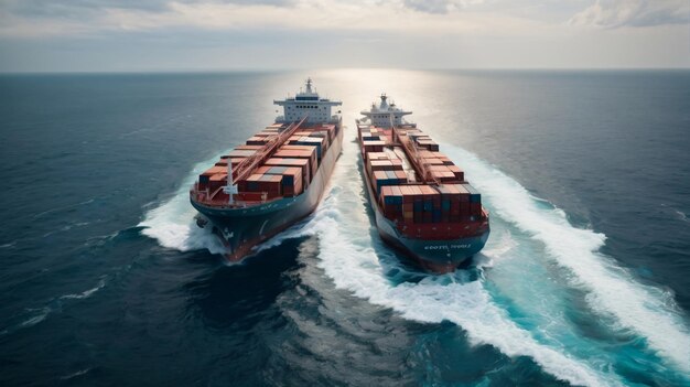 Foto de un barco de carga de contenedores que navegó por el océano