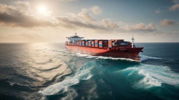 Foto de un barco de carga de contenedores que navegó por el océano