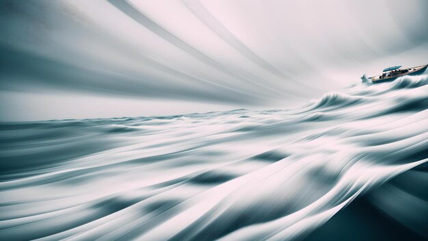 Foto de un barco navegando pacíficamente en una vasta masa de agua