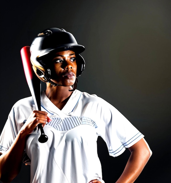 Foto-Baseballspieler posiert mit Helm und Schläger auf schwarzem Hintergrund