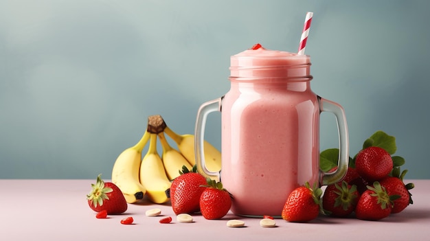 foto batido de chocolate con almíbar y rama de plátano y fresa generada por IA