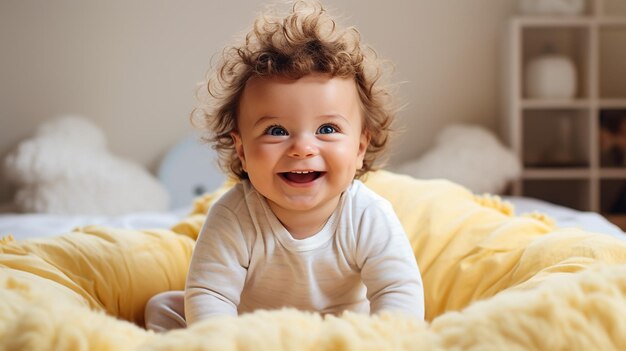 Foto de un bebé lindo sonriente con una expresión pura